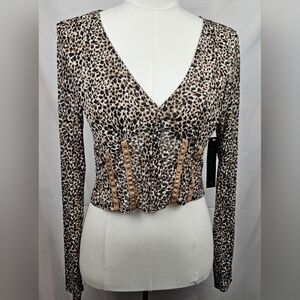 Almost Famous Cheetah Print Mesh Corset Crop Top Lg Whimsigoth Coquette D8